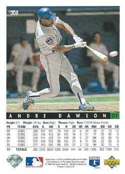 1993 Upper Deck #308 Andre Dawson Back