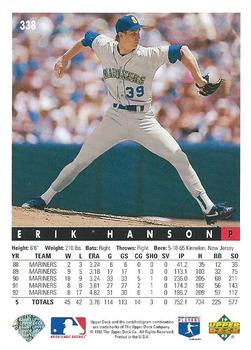 1993 Upper Deck #338 Erik Hanson Back