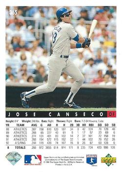 1993 Upper Deck #365 Jose Canseco Back