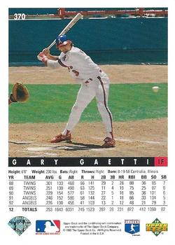 1993 Upper Deck #370 Gary Gaetti Back
