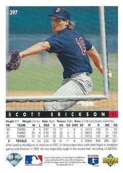 1993 Upper Deck #397 Scott Erickson Back