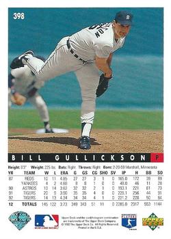 1993 Upper Deck #398 Bill Gullickson Back