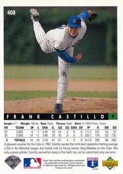 1993 Upper Deck #408 Frank Castillo Back