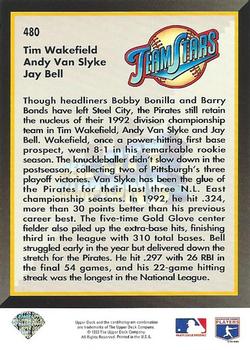 1993 Upper Deck #480 Steel City Champions (Tim Wakefield / Andy Van Slyke / Jay Bell) Back