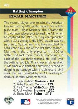 1993 Upper Deck #495 Edgar Martinez Back