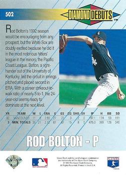 1993 Upper Deck #502 Rod Bolton Back