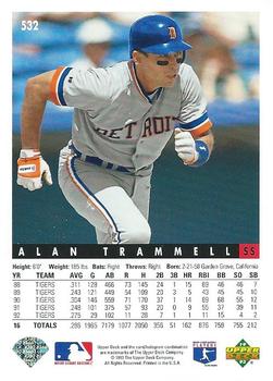 1993 Upper Deck #532 Alan Trammell Back