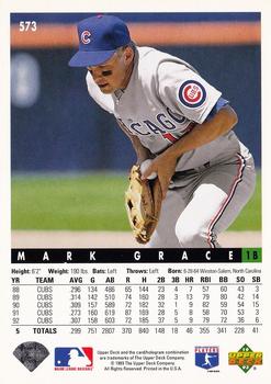 1993 Upper Deck #573 Mark Grace Back