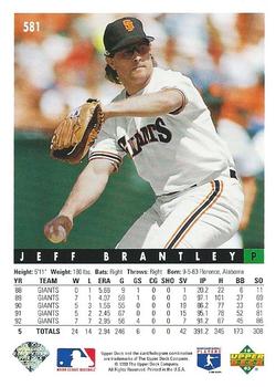 1993 Upper Deck #581 Jeff Brantley Back