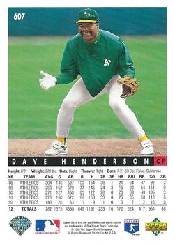1993 Upper Deck #607 Dave Henderson Back