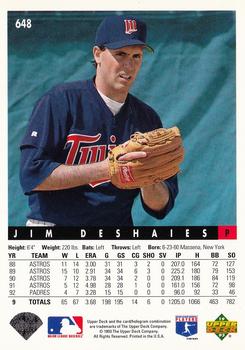 1993 Upper Deck #648 Jim Deshaies Back