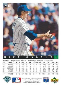 1993 Upper Deck #650 Mike Maddux Back