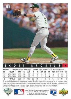 1993 Upper Deck #681 Scott Brosius Back