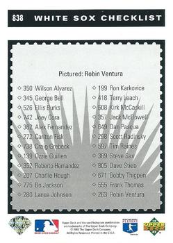 1993 Upper Deck #838 Robin Ventura Back