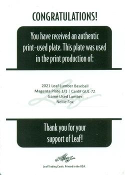 2021 Leaf Lumber - Game Used Lumber Printing Plates Magenta #GUL-72 Nellie Fox Back