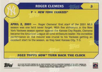 2022 Topps Now Turn Back the Clock #3 Roger Clemens Back