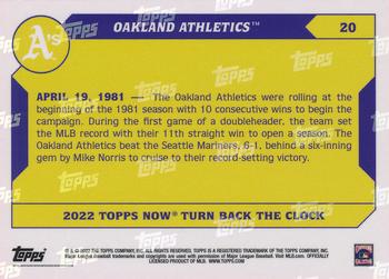 2022 Topps Now Turn Back the Clock #20 Oakland Athletics Back
