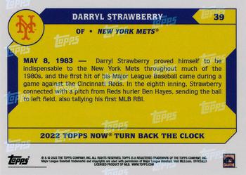 2022 Topps Now Turn Back the Clock #39 Darryl Strawberry Back