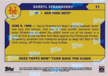 2022 Topps Now Turn Back the Clock #71 Darryl Strawberry Back