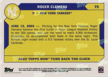 2022 Topps Now Turn Back the Clock #75 Roger Clemens Back