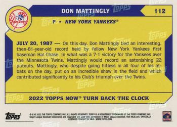 2022 Topps Now Turn Back the Clock #112 Don Mattingly Back
