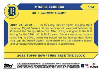 2022 Topps Now Turn Back the Clock #114 Miguel Cabrera Back