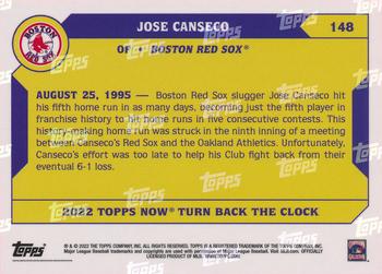 2022 Topps Now Turn Back the Clock #148 Jose Canseco Back