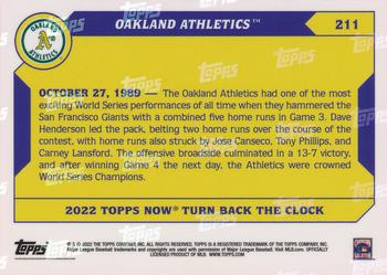 2022 Topps Now Turn Back the Clock #211 Oakland Athletics Back