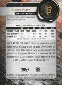 2022 Topps Gold Label #10 Buster Posey Back