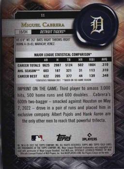 2022 Topps Gold Label #11 Miguel Cabrera Back