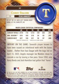 2022 Topps Gold Label #61 Corey Seager Back