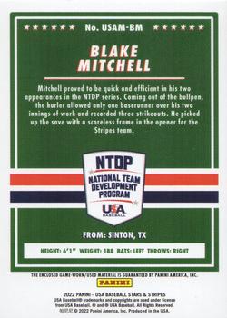 2022 Panini USA Baseball Stars & Stripes - USA Baseball Materials #USAM-BM Blake Mitchell Back