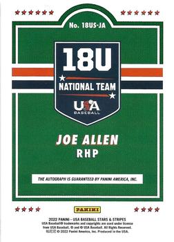 2022 Panini USA Baseball Stars & Stripes - 18U National Team Signatures Blue Ink #18US-JA Joe Allen Back