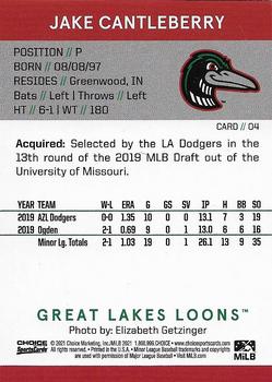 2021 Choice Great Lakes Loons #04 Jake Cantleberry Back