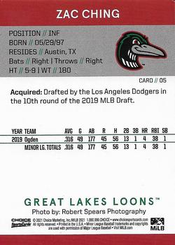 2021 Choice Great Lakes Loons #05 Zac Ching Back