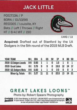 2021 Choice Great Lakes Loons #13 Jack Little Back