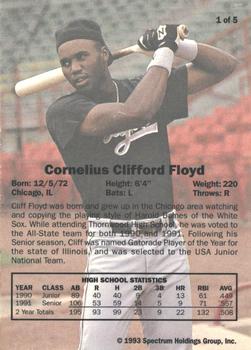 1993 Spectrum Cliff Floyd #1a Cliff Floyd Back