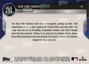 2022 Topps Now #118 New York Yankees Back