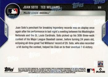 2022 Topps Now #619 Juan Soto / Ted Williams Back