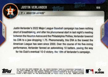 2022 Topps Now #1019 Justin Verlander Back