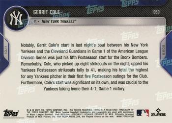 2022 Topps Now #1059 Gerrit Cole Back