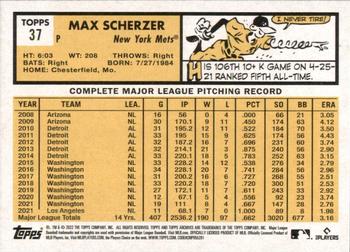 2022 Topps Archives #37 Max Scherzer Back