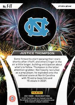 2021 Panini Prizm Draft Picks - Fireworks Silver Prizm #F-JT Justice Thompson Back