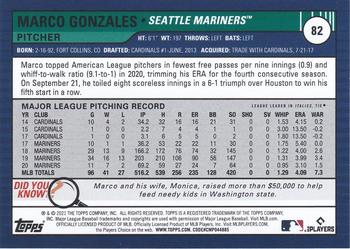 2021 Topps Big League - Electric Blue #82 Marco Gonzales Back