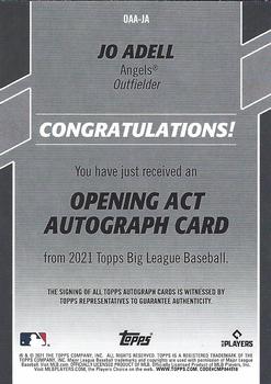 2021 Topps Big League - Opening Act Autographs Electric Orange #OAA-JA Jo Adell Back