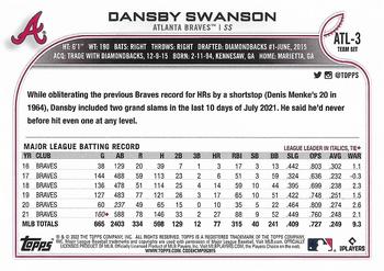 2022 Topps Atlanta Braves #ATL-3 Dansby Swanson Back