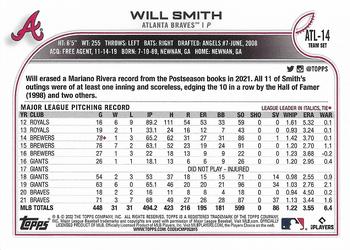 2022 Topps Atlanta Braves #ATL-14 Will Smith Back