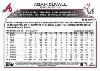 2022 Topps Atlanta Braves #ATL-15 Adam Duvall Back