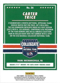 2022 Panini USA Baseball Stars & Stripes - Base Longevity (Hobby) #36 Carter Trice Back