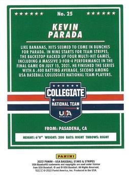 2022 Panini USA Baseball Stars & Stripes - Base Longevity Holo Gold (Hobby) #25 Kevin Parada Back